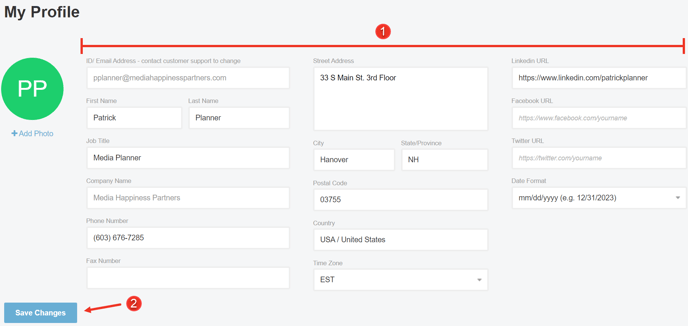 A screenshot of how to update your user profile in Bionic as explained on this page.