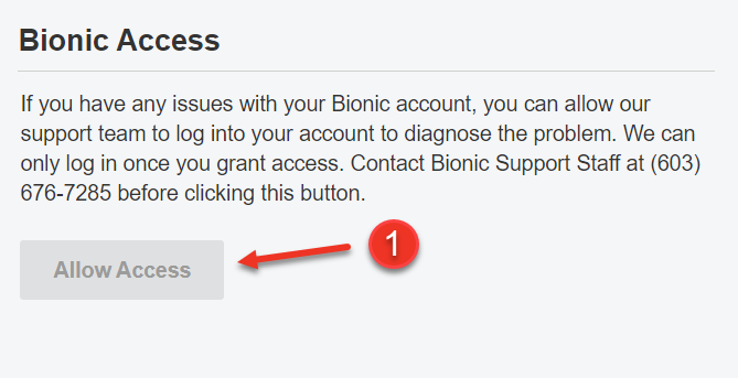 A screenshot of how to allow Bionic Support access in Bionic as explained on this page.