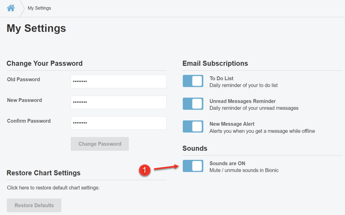 A screenshot of how to mute sounds in Bionic as explained on this page.