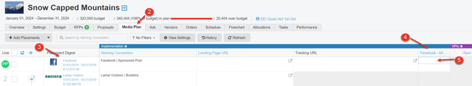 A screenshot of how to add campaign or placement ID in a media plan.