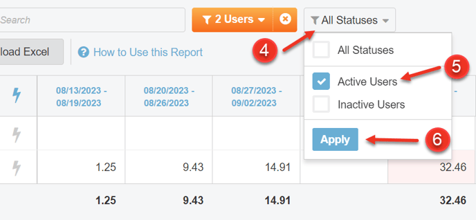 A screenshot of how to filter by status as explained on this page.