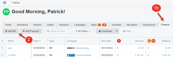 A screenshot of the Finance Tab on the home page.