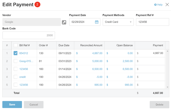 A screenshot of the edit payment dialog.