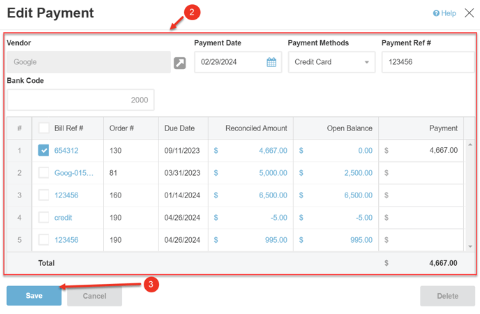 A screenshot of the edit payment dialog.