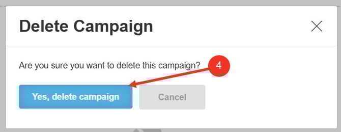 A screenshot of the delete campaign confirmation modal.