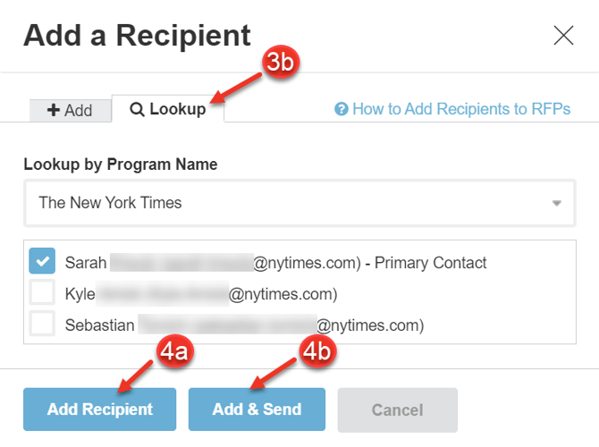 A screenshot of the Lookup Tab in the Add a Recipient dialog