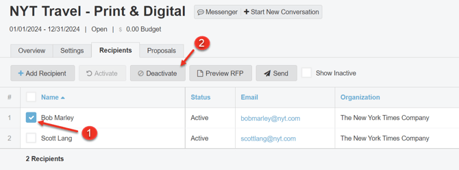 A screenshot of how to deactivate a recipient.