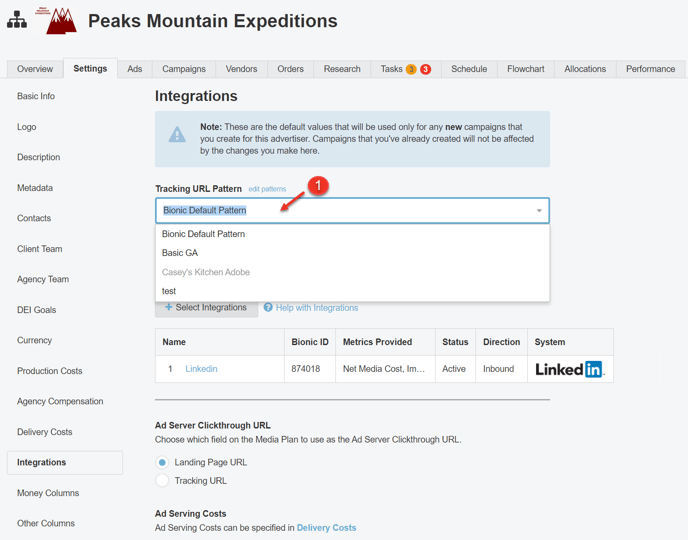 A screenshot of how to update tracking URL pattern.