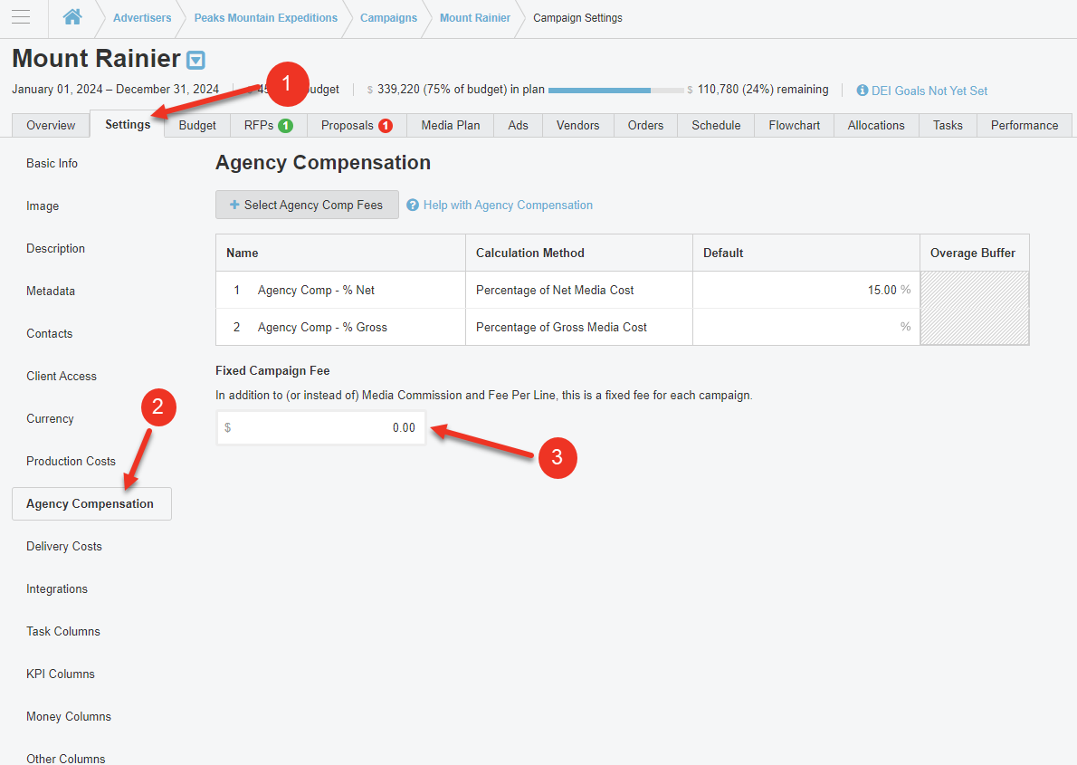Set Campaign Default Agency Compensation