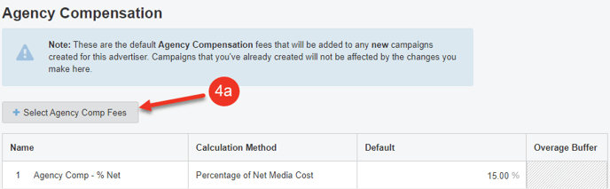 A screenshot of the Select Agency Comp Fees button.