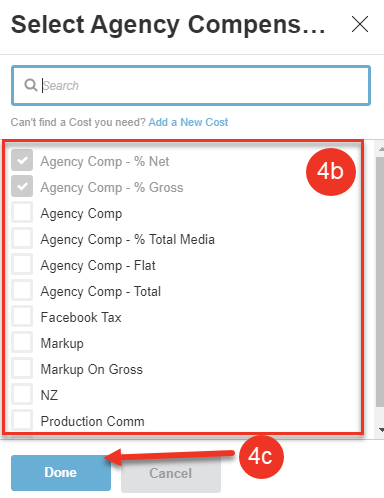 A screenshot of the Agency Compensation Costs dialog.