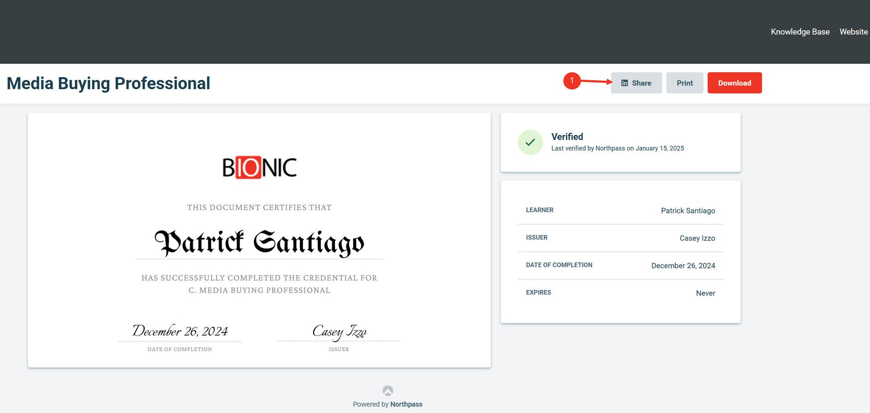 Share Bionic Academy Certification on LinkedIn