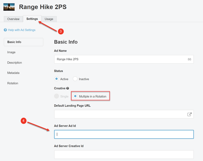 A screenshot of the Ad settings.