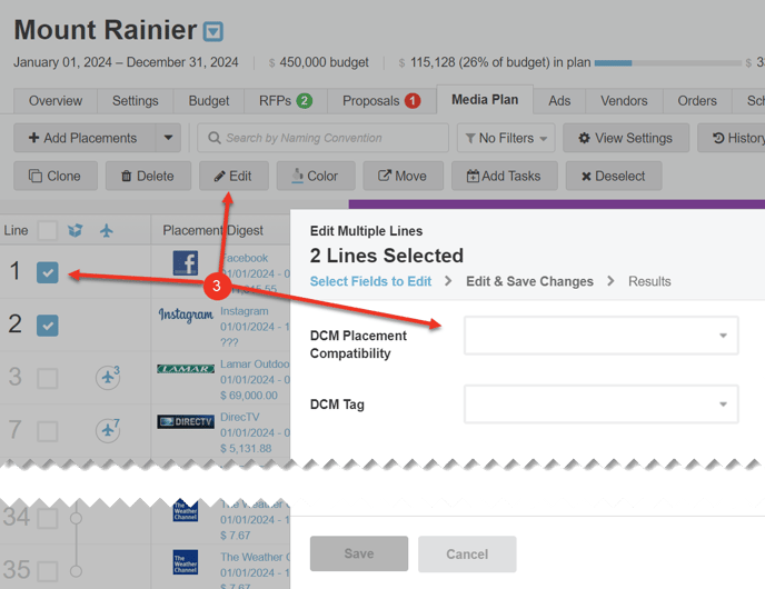 A screenshot of how to bulk edit the Campaign Manager custom columns.