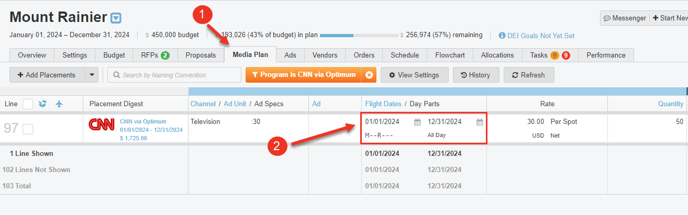 A screenshot of a media plan.
