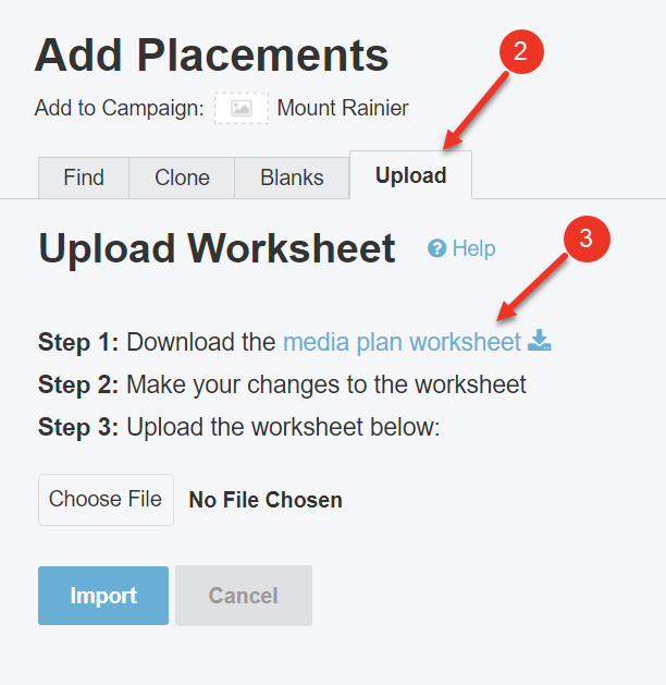 A screenshot of the Add Placements Upload Tab.