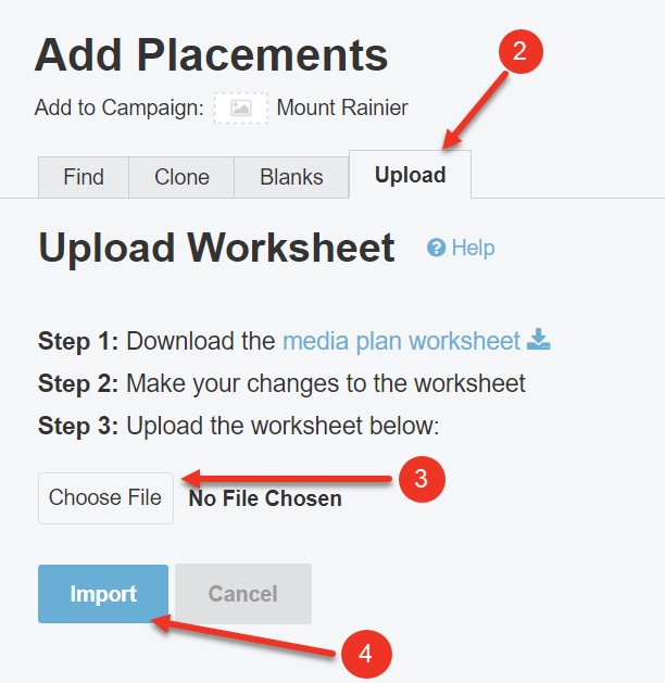 A screenshot of the Add Placements Upload Tab.