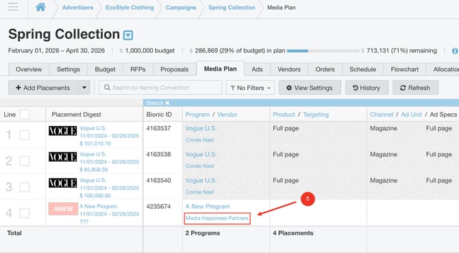 A screenshot showing the Vendor association when a new program is added by an agency.