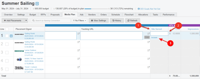 A screenshot of a media plan's integration column.