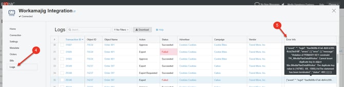 Screenshot of the Logs in Workamajig Admin