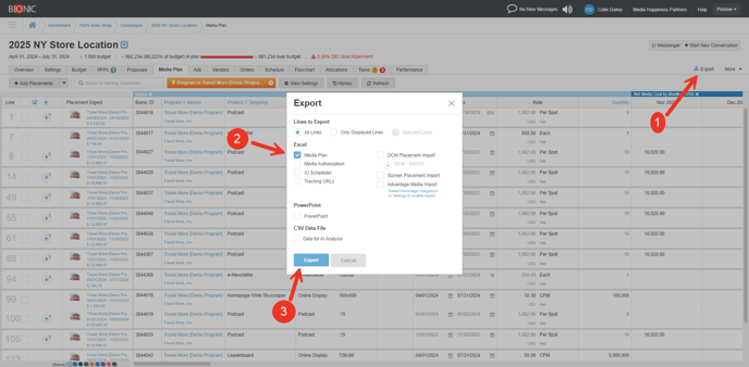 A screenshot the Export dialog in a campaign.