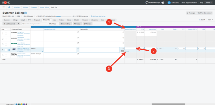 A screenshot of the integration section of a media plan.