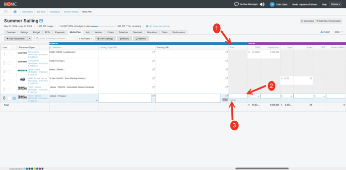 A screenshot of the Integration section of a media plan.