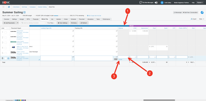 A screenshot of the integration section of the media plan.