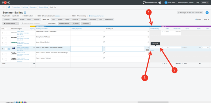 A screenshot of the integration section of the media plan.