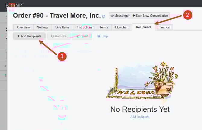 Screenshot of the Recipients Tab of an Order
