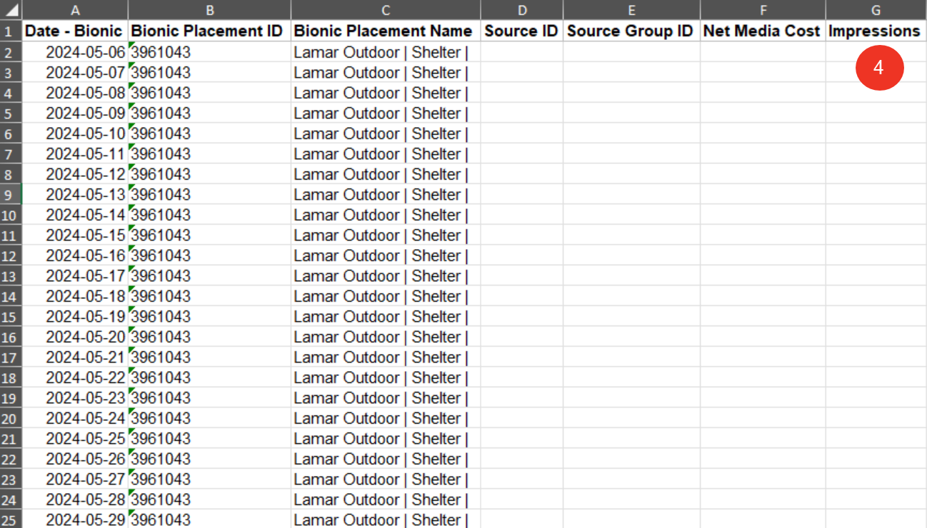 A screenshot of the OOH report in Excel format.