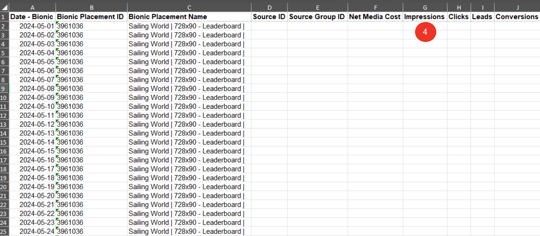 A screenshot of the Site Served report in Excel format.