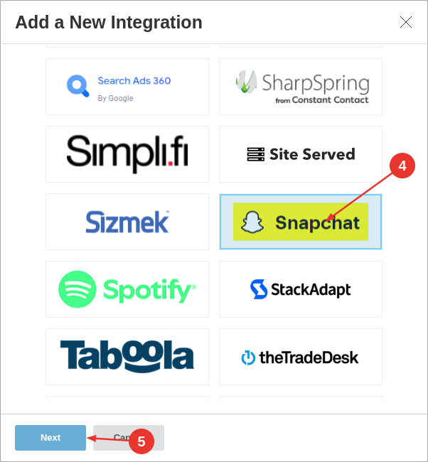 snapchat-step1-add-integration-annotated