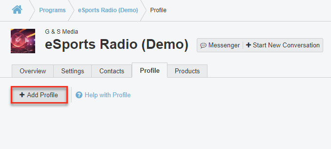 Screenshot of Profile tab in a Program. "Add Profile" button is highlighted.