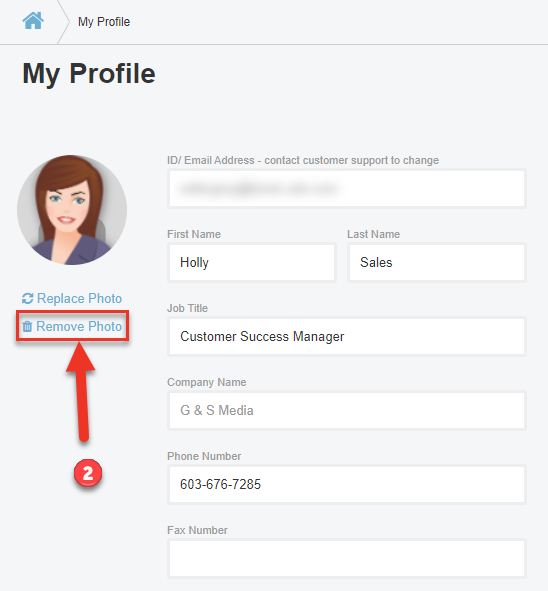 Screenshot of the Profile screen. "Remove Photo" is being pointed to.