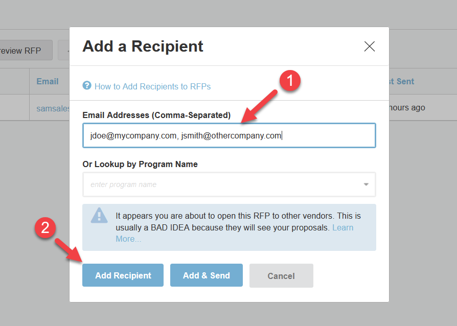 Screenshot of the "Add a Recipient" dialog box. 