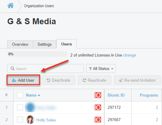 Screenshot of the "Users" tab in the administration menu. The "Add User" button has been highlighted.