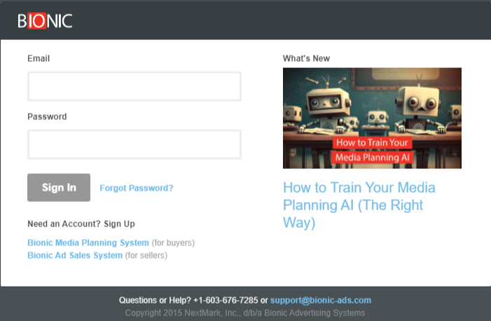 Screenshot of login page for Bionic for Ad Sales